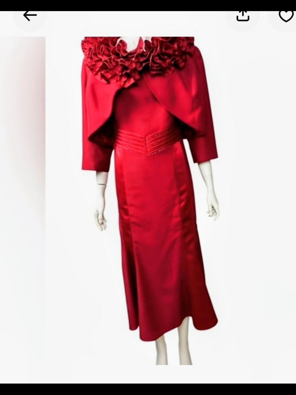 Elegant Red Floral-Trim Midi Dress with Bolero